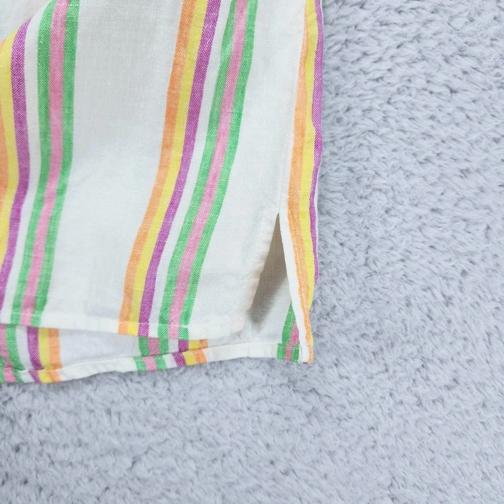 Boden Linen Tunic Blouse Womens 4 Multicolor Stripe 3/4 Sleeve Button Boat Neck - Picture 3 of 12